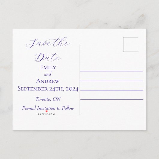 水彩のスミレ日付の結婚保存 インビテーションポストカード (裏面)