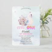 水彩のスワン 花 1歳 招待状 (スタンド正面)