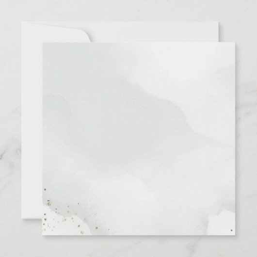 水彩のセージグリーンと葉のハートロマンティック セーブザデート (裏面)