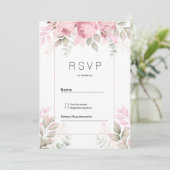 水彩のソフトなピンクとミントの花の白い背景のRSVP 招待状 (スタンド正面)