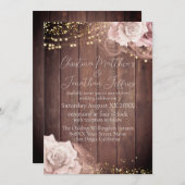 水彩のソフトピンクのバラが木のウェディング 招待状 (正面/裏面)