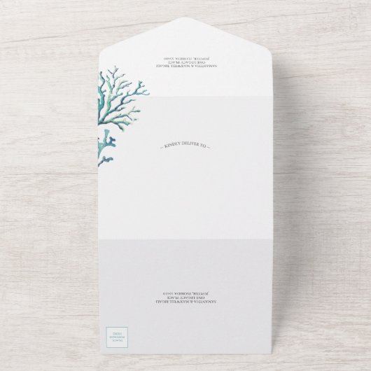 水彩のタツノオトシゴ 50周年記念結婚式 オールインワン招待状 (外側)