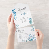 水彩のタツノオトシゴ 50周年記念結婚式 オールインワン招待状 (貼ってはがせる)