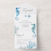 水彩のタツノオトシゴ 50周年記念結婚式 オールインワン招待状 (内側)