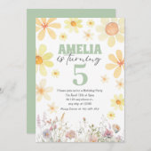 水彩のダリア パステルグリーンの誕生日招待状 招待状 (正面/裏面)