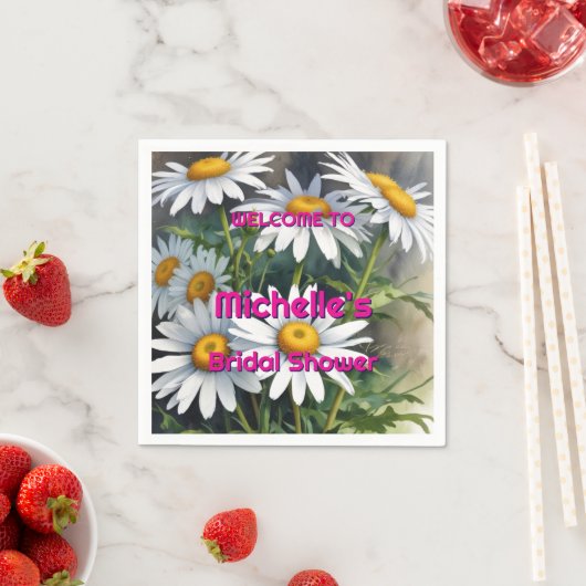 水彩のデイジー　かわいい　ブライダルシャワー スタンダードカクテルナプキン (インサイチュ)