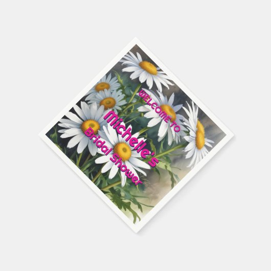水彩のデイジー かわいい ブライダルシャワー スタンダードカクテルナプキン (角)
