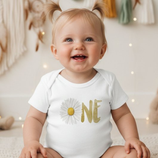 水彩のデイジー　最初の一つ ベビーボディスーツ
