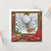 水彩のトナカイのクリスマス カード (正面/裏面インサイチュ)