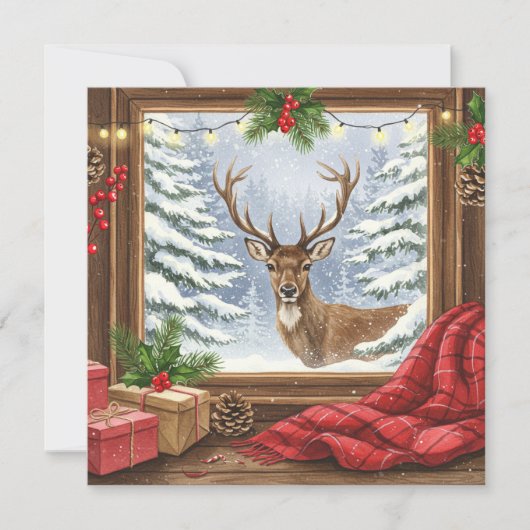 水彩のトナカイのクリスマス カード (正面)