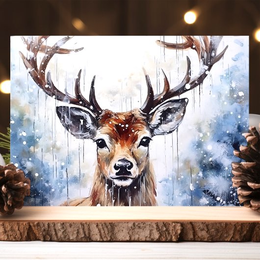 水彩のトナカイの雪景色 シーズンカード