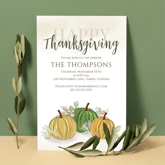 水彩のトマトとカボチャの感謝祭の食事 招待状