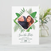 水彩のトロピカルな葉ウェディングデートを保存 セーブザデート (スタンド正面)