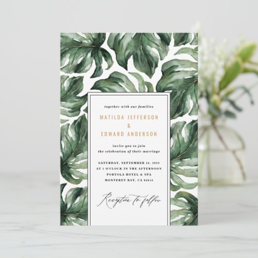 水彩のトロピカルパ結婚ームの発表 案内状 (スタンド正面)