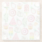 水彩のトロピカルフルーツ、アイスクリームのパターン。 ガラスコースター (裏面)