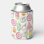 水彩のトロピカルフルーツ、アイスクリームのパターン。 缶クーラー (缶裏面)