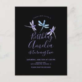水彩のトンボ 紫 黒 誕生日パーティー ポストカード
