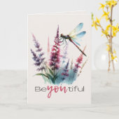 水彩のトンボ　美しき励まし カード (黄色い花)