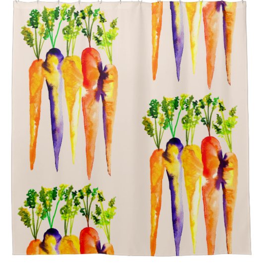 水彩のニンジンかわいい野菜 シャワーカーテン (正面)