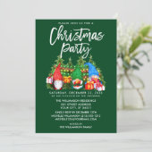 水彩のノーム ライト クリスマス パーティー 緑 招待状 (スタンド正面)
