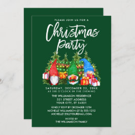 水彩のノーム ライト クリスマス パーティー 緑 招待状