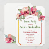 水彩のハイビスカス ルアウ 卒業パーティー 招待状 (正面/裏面)