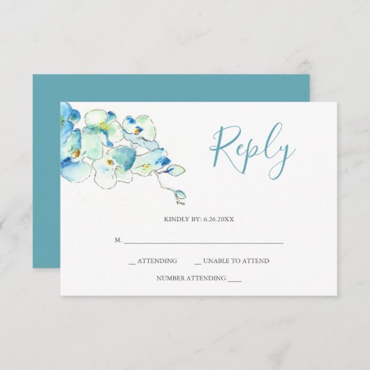 水彩のハスの花の返信カード 出欠カード (正面/裏面)
