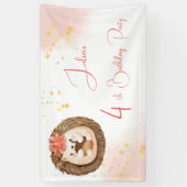 水彩のハリネズミの子供の誕生日 横断幕 (縦)