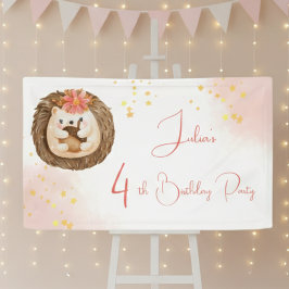 水彩のハリネズミの子供の誕生日 横断幕