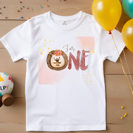 水彩のハリネズミ 1歳の誕生日 ベビーTシャツ