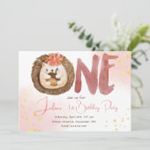 水彩のハリネズミ　1歳の誕生日 招待状 (スタンド正面)