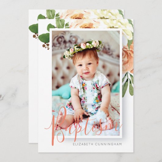 水彩のバプテスマフローラカスタム写真 セーブザデート (正面/裏面)