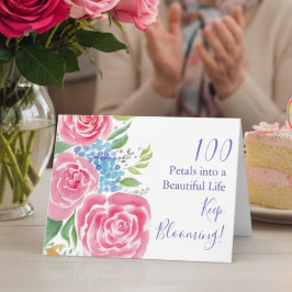 水彩のバラとアジサイでお祝いする100歳の誕生日 カード