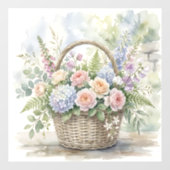 水彩のバラとアジサイの花籠 ウィンドウサイン (シート)