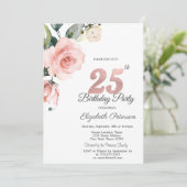 水彩のバラのピンク色 25歳の誕生日 招待状 (スタンド正面)