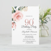 水彩のバラのピンク色 90歳の誕生日 招待状 (スタンド正面)