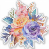 水彩のバラの花のデザイン-58392 シール (正面)