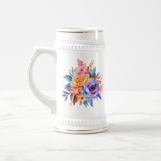水彩のバラの花のデザイン-58392 ビールジョッキ (左)