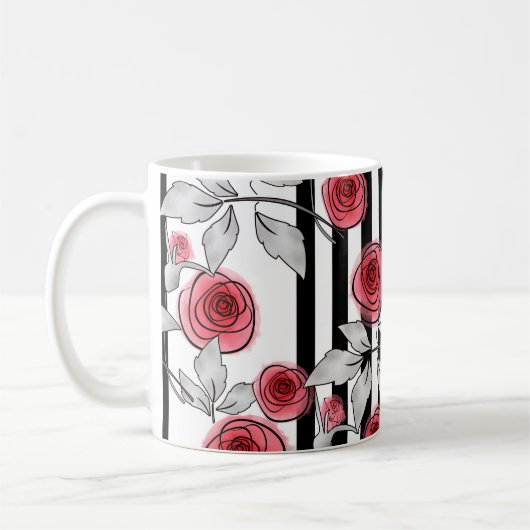 水彩のバラの赤い薔薇 コーヒーマグカップ (左)