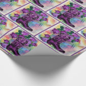 水彩のバラ付き紫色のカウボーイブーツ ラッピングペーパー (角)