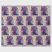 水彩のバラ付き紫色のカウボーイブーツ ラッピングペーパー (フラット)