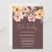 水彩のバラ色の女の子のベビーシャワーの招待状 招待状 (正面)