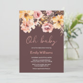 水彩のバラ色の女の子のベビーシャワーの招待状 招待状 (スタンド正面)