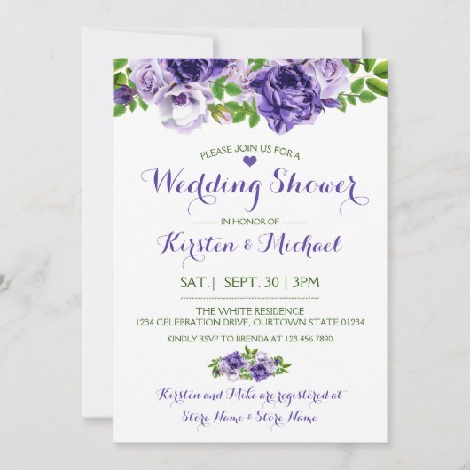 水彩のパップフローラ |ウェディングシャワー招待状 招待状 (正面)