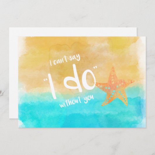 水彩のヒトデが私の花嫁になる 招待状 (正面/裏面)