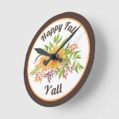 水彩のヒマワリとベリーハッピー秋イオール ラウンド壁時計 (傾斜)