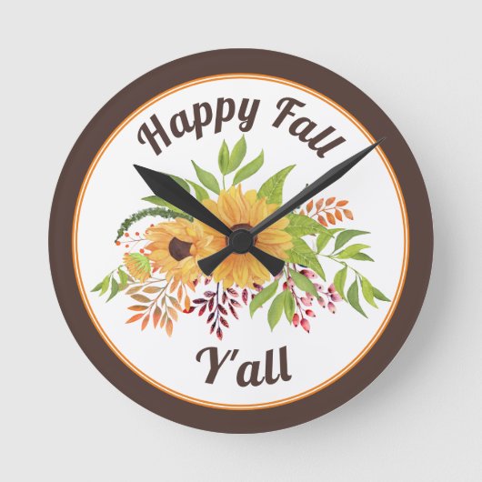 水彩のヒマワリとベリーハッピー秋イオール ラウンド壁時計 (正面)