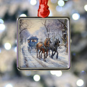 水彩のビクトリアンクリスマス車乗り メタルオーナメント