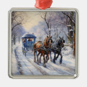 水彩のビクトリアンクリスマス車乗り メタルオーナメント (正面)