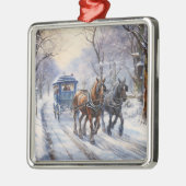 水彩のビクトリアンクリスマス車乗り メタルオーナメント (左)